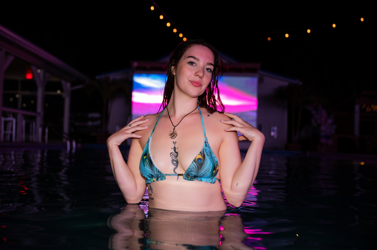Peacock Blue Swim Suit with Elegant Tassels