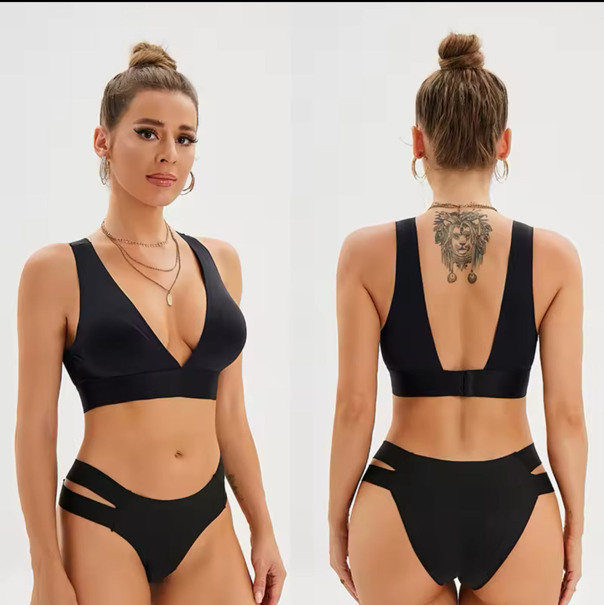 Black deep V push-up bralette