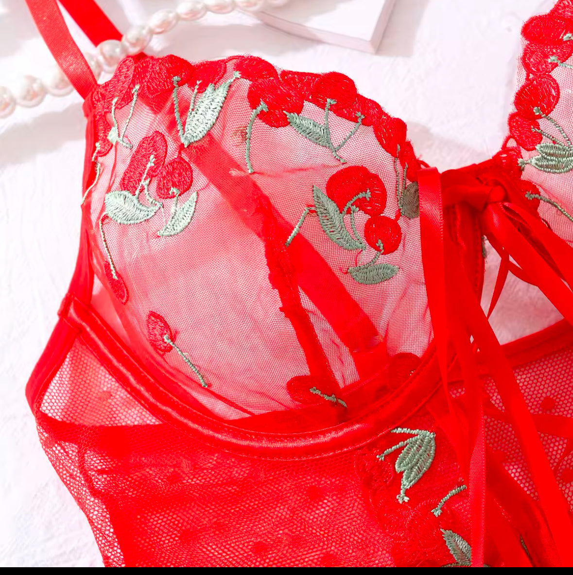 Scarlet Desire: Embroidered Lace Bodysuit"