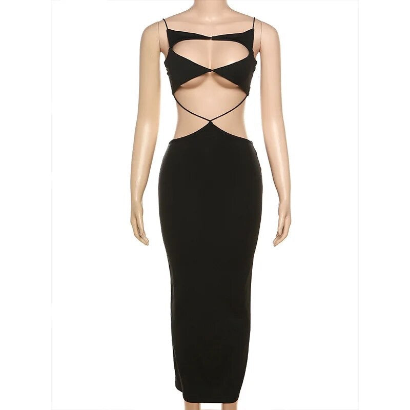 Black Sleeveless Hollow Out Maxi Dress