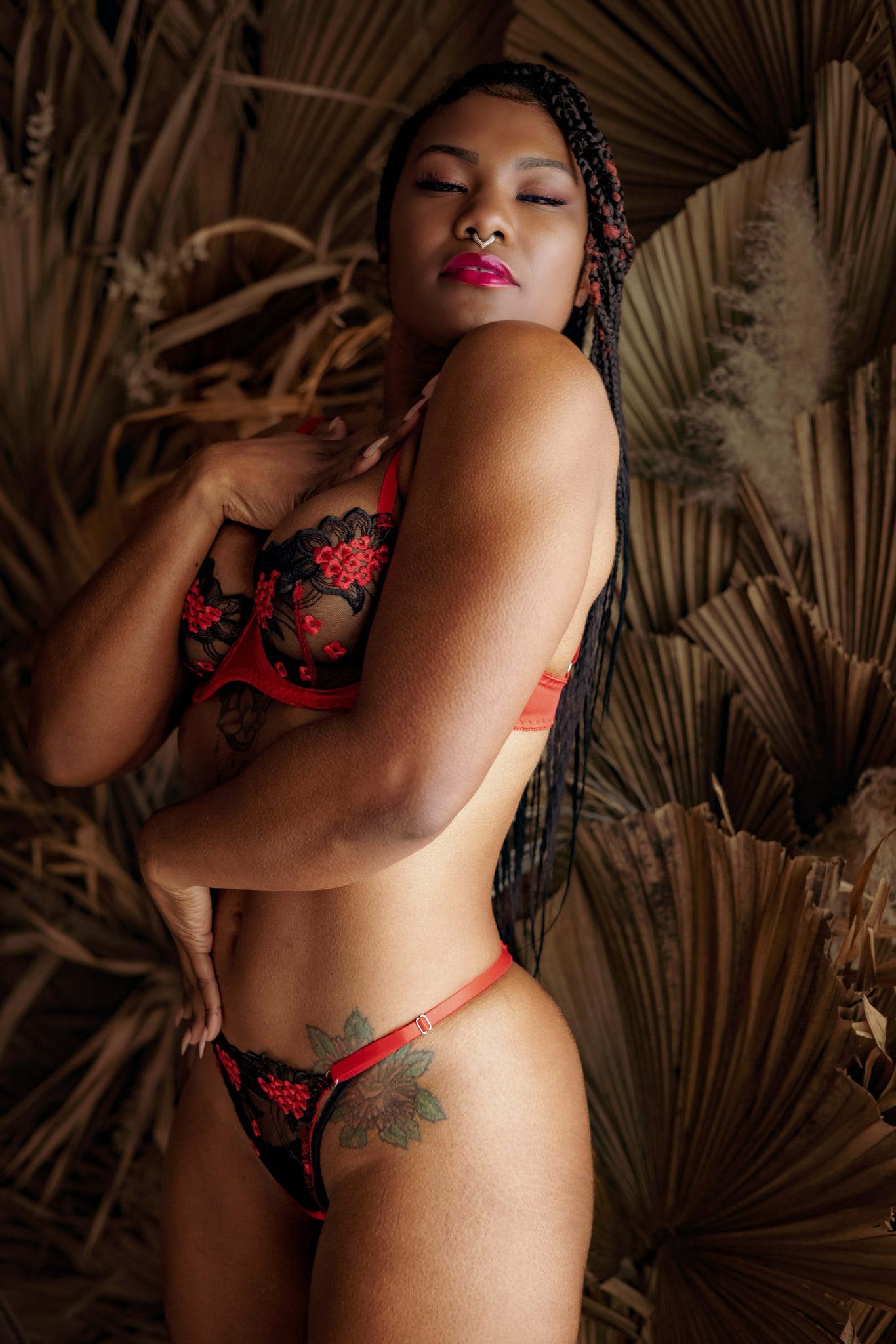 The Sophie Red and black Floral Lace luxury Bra set
