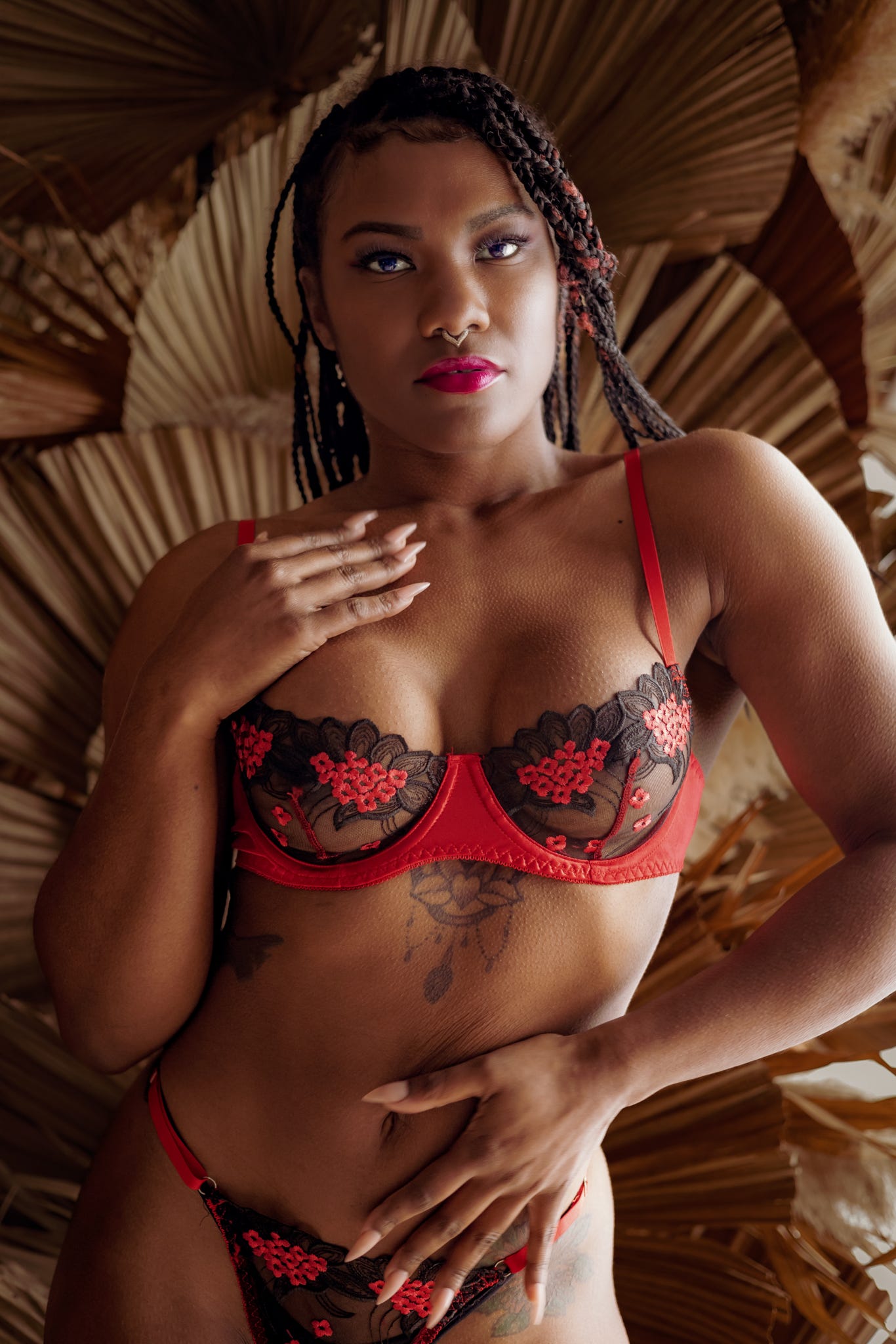 The Sophie Red and black Floral Lace luxury Bra set