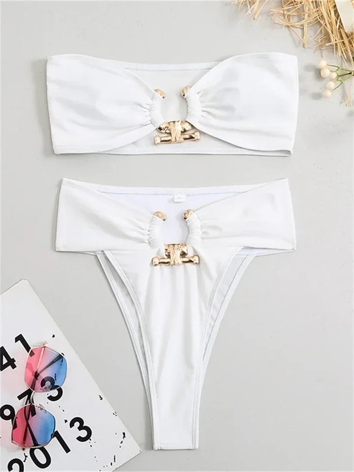 Luxury Metal Designer High Waist Bikini Set