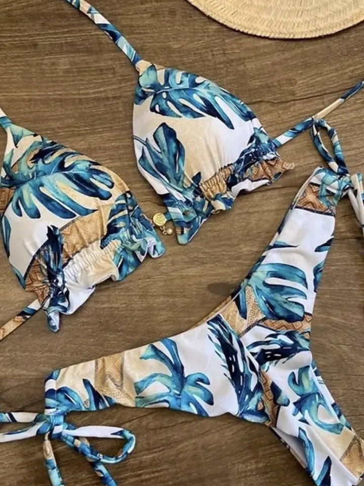 Gold tassels w/ Blue/Tan accent Sexy Bikini Set - Women's New BAE-kini Collection