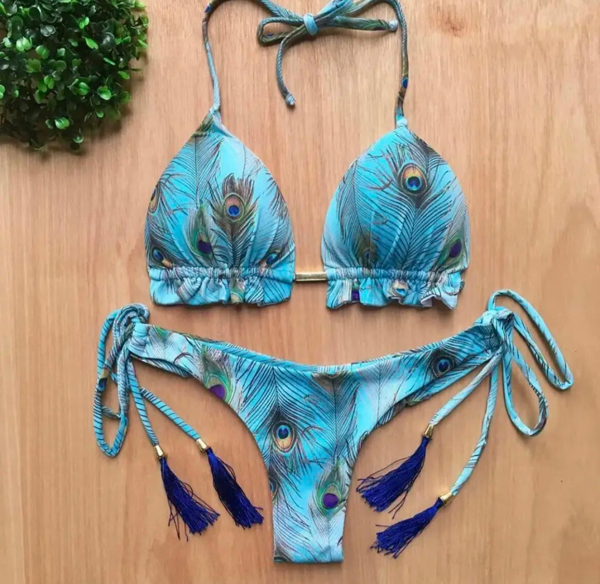 Peacock Blue Swim Suit with Elegant Tassels