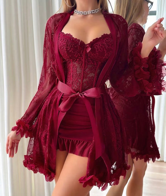 Velvet Rouge Lace Corset Set