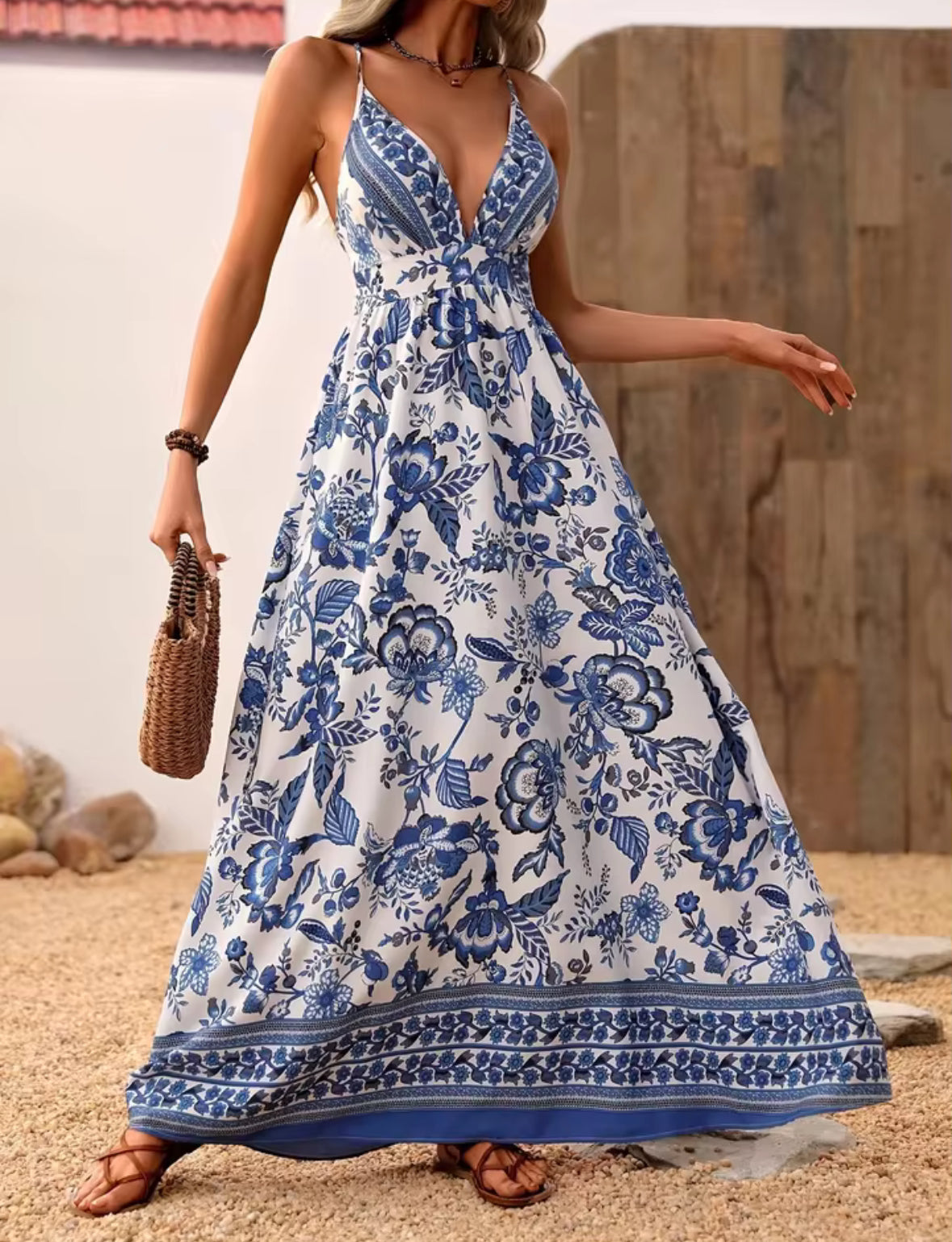 The BAE Boho Bloom Maxi – Effortless Elegance in Blue & White
