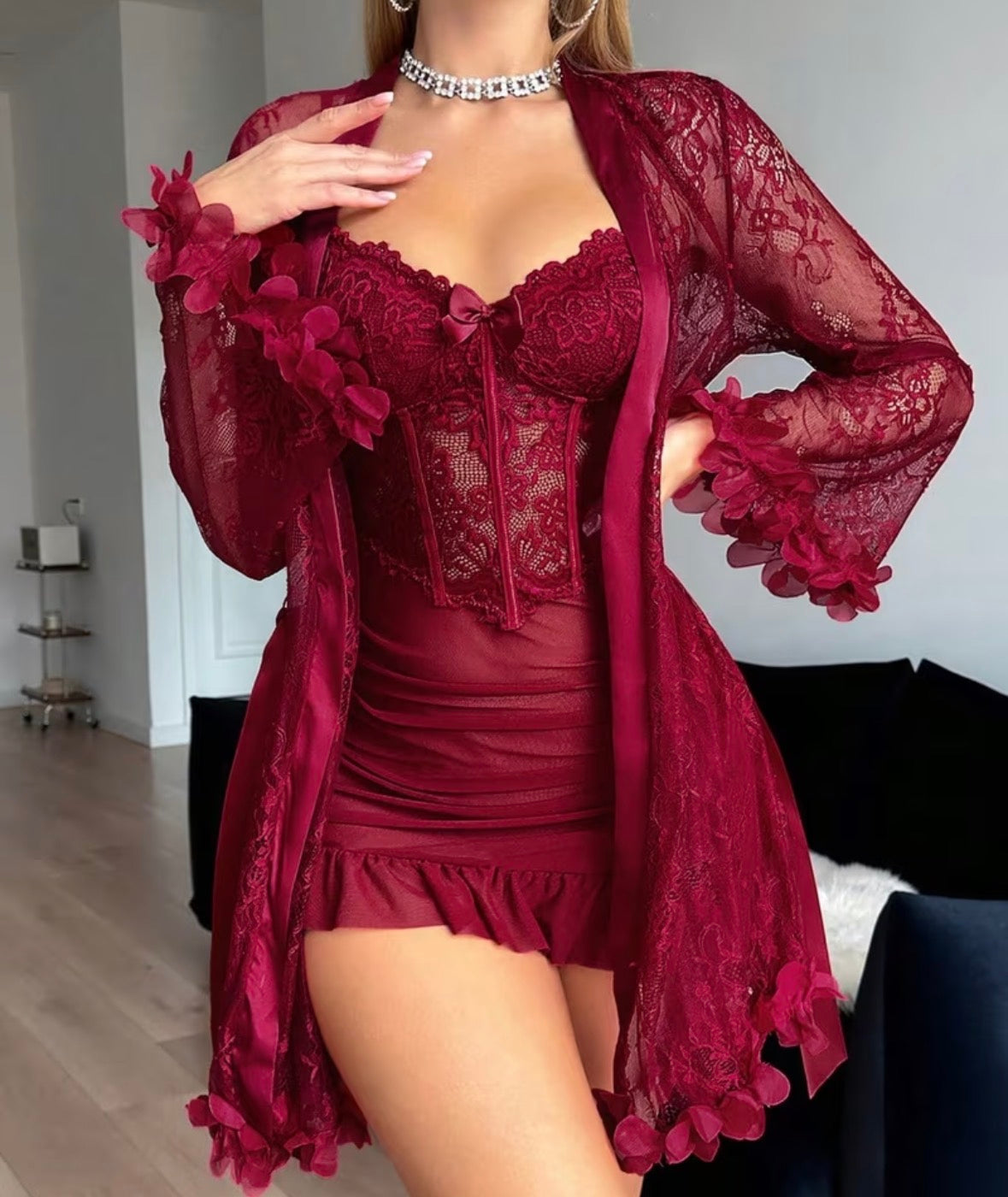 Velvet Rouge Lace Corset Set