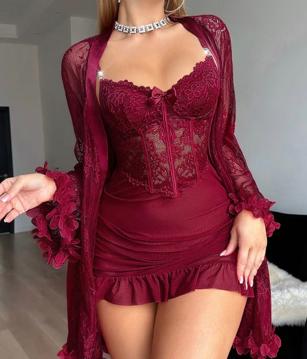 Velvet Rouge Lace Corset Set