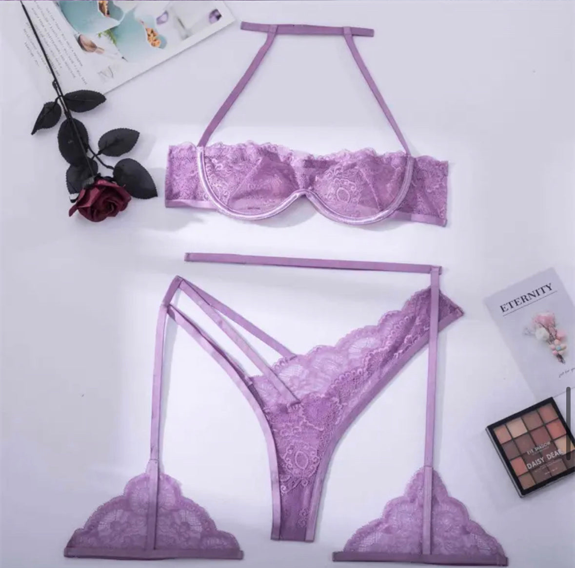 Lavender Asymmetrical 3-Piece Lingerie Set