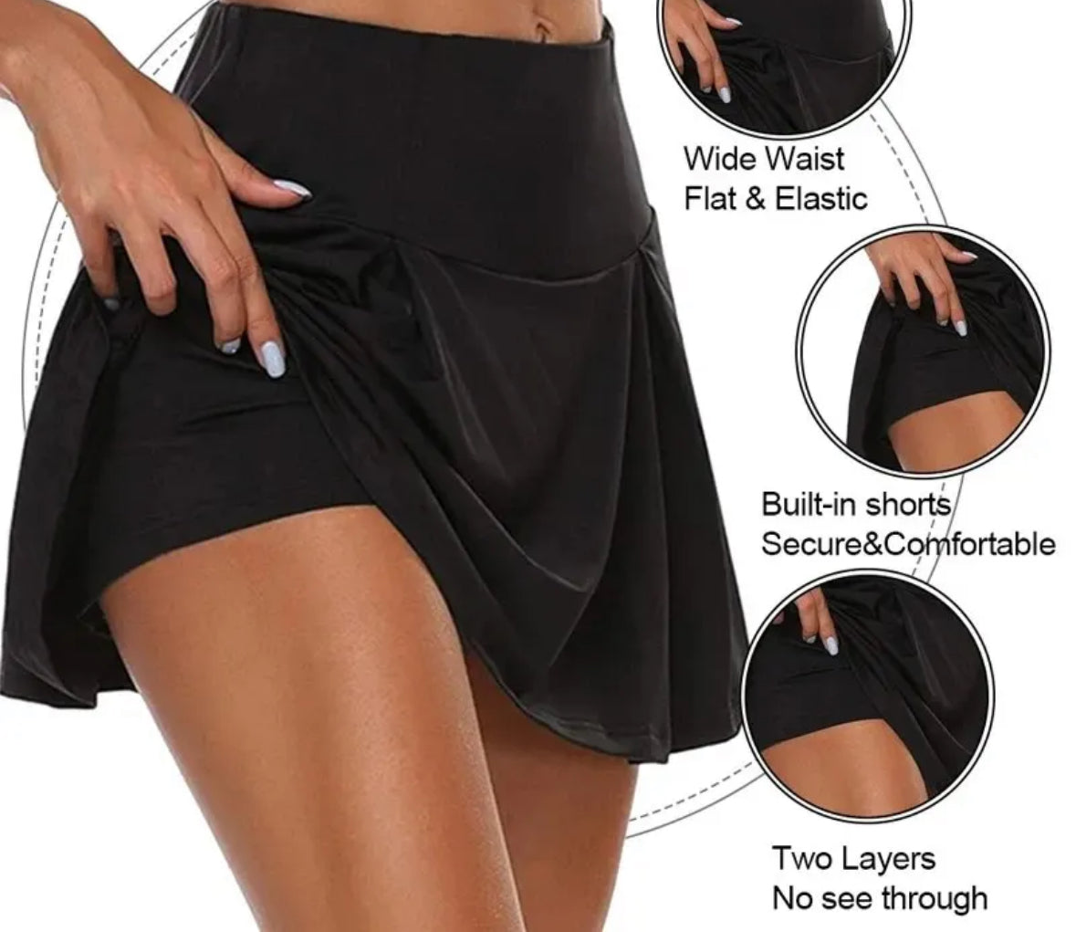 Black Sports Short Skirt -Tennis Skirt