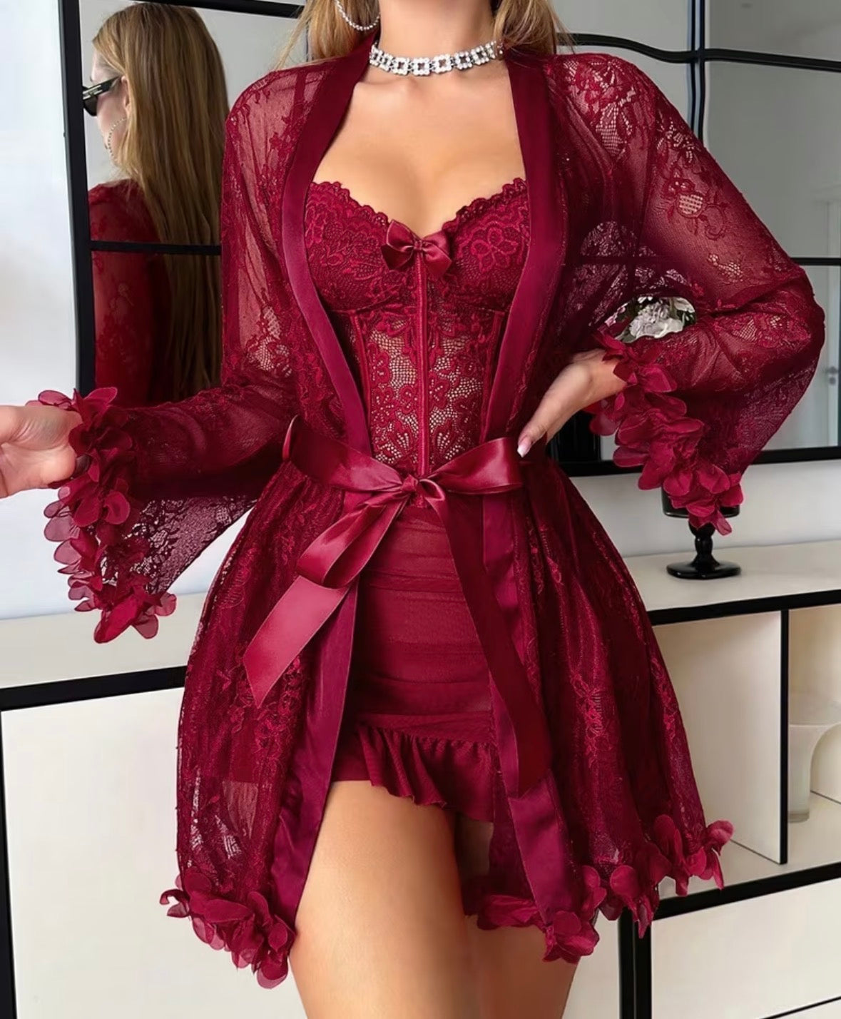 Velvet Rouge Lace Corset Set