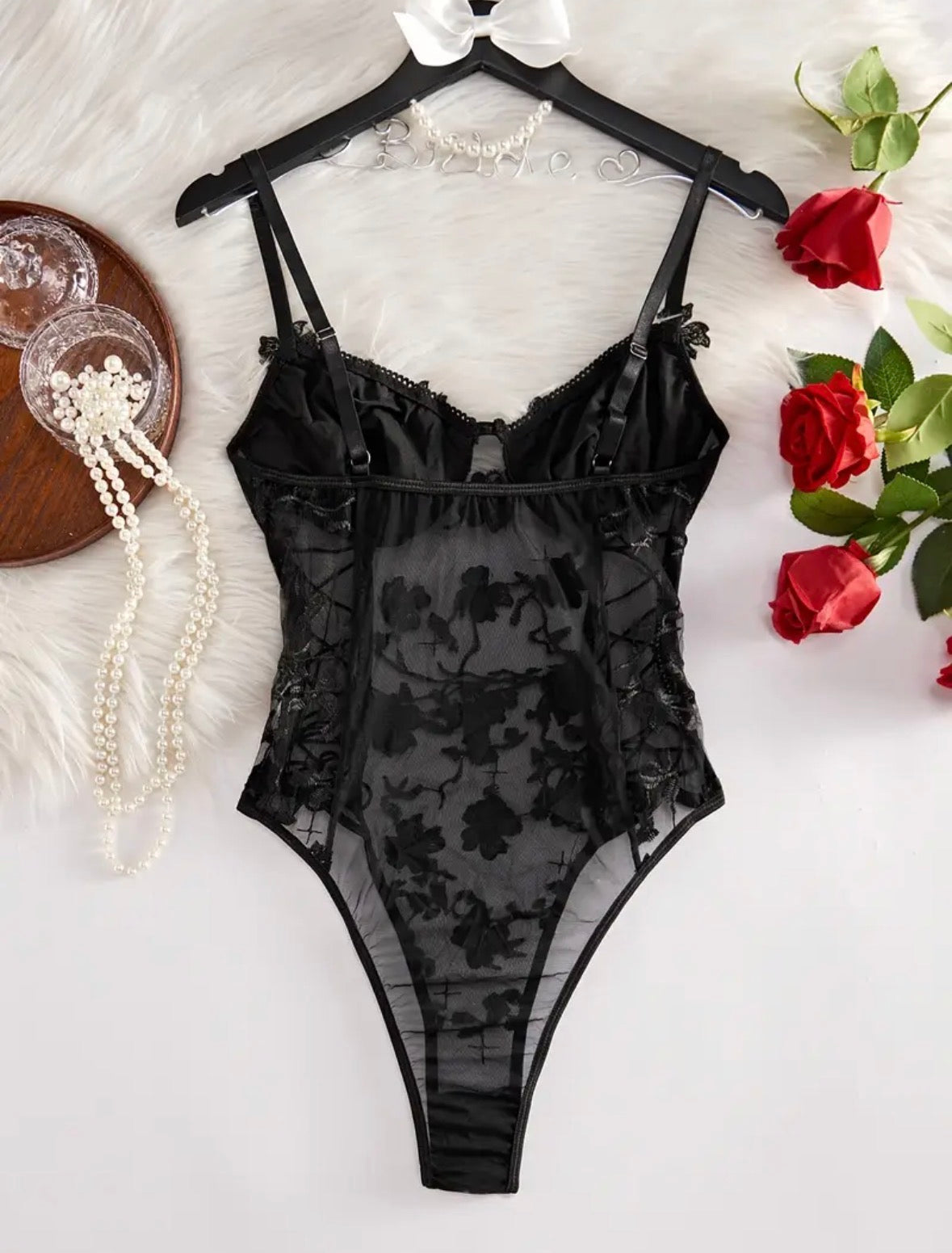 Midnight Bloom Lace Corset Bodysuit