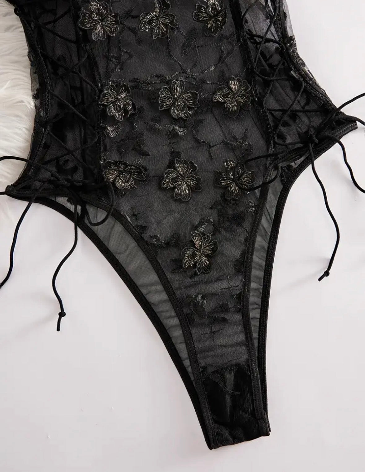 Midnight Bloom Lace Corset Bodysuit