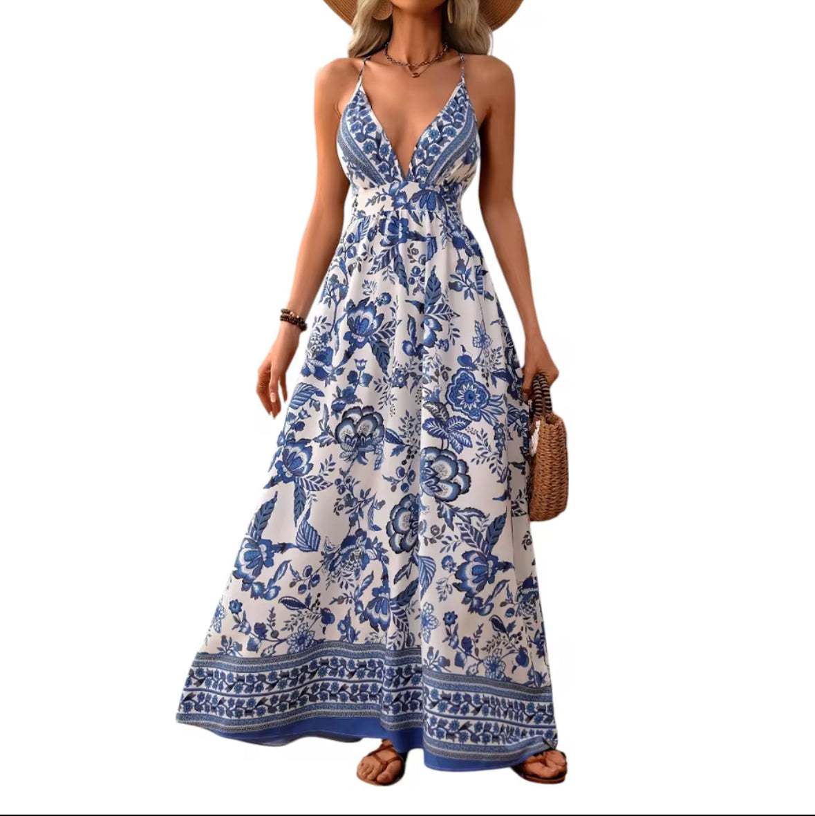 The BAE Boho Bloom Maxi – Effortless Elegance in Blue & White