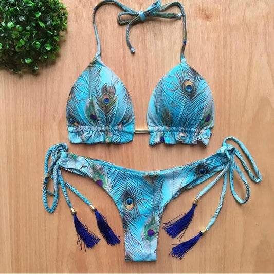 Peacock Blue Swim Suit with Elegant Tassels