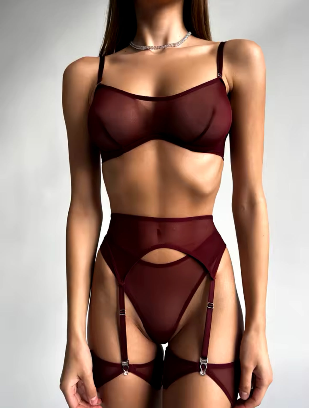 Elegant Tulle Mesh Bra & Thong Set - Seamless, Sexy, and Sheer