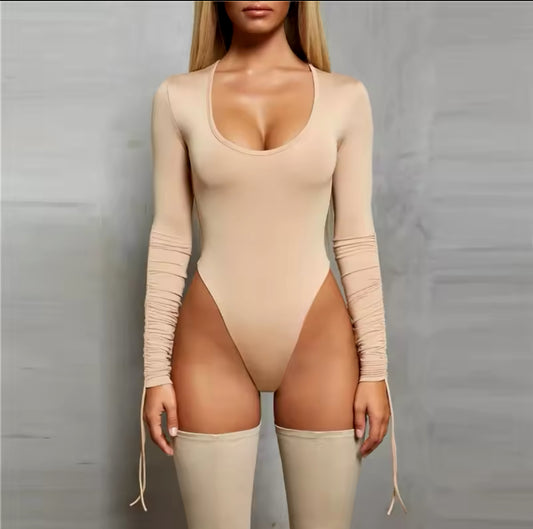 Ribbed Long Sleeve Gym Bodysuit  Yoga & Workout Jumpsuit