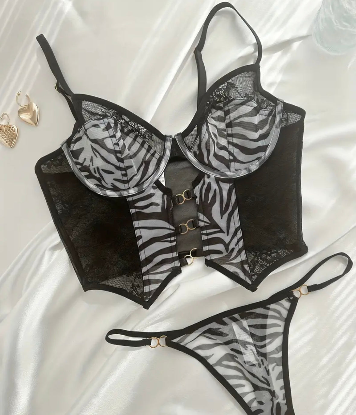 Zebra corset lingerie set